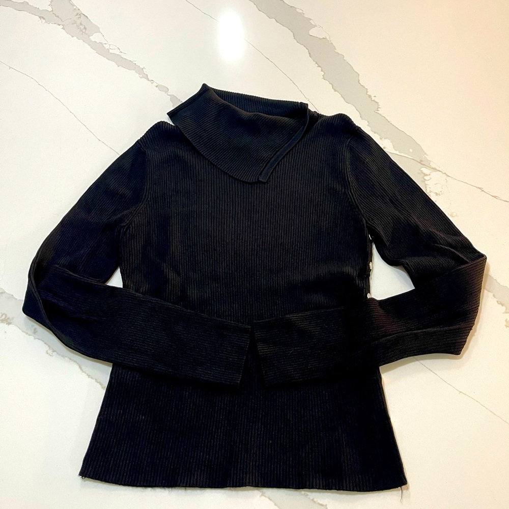 Willi Smith ribbed black asymmetrical turtle neck